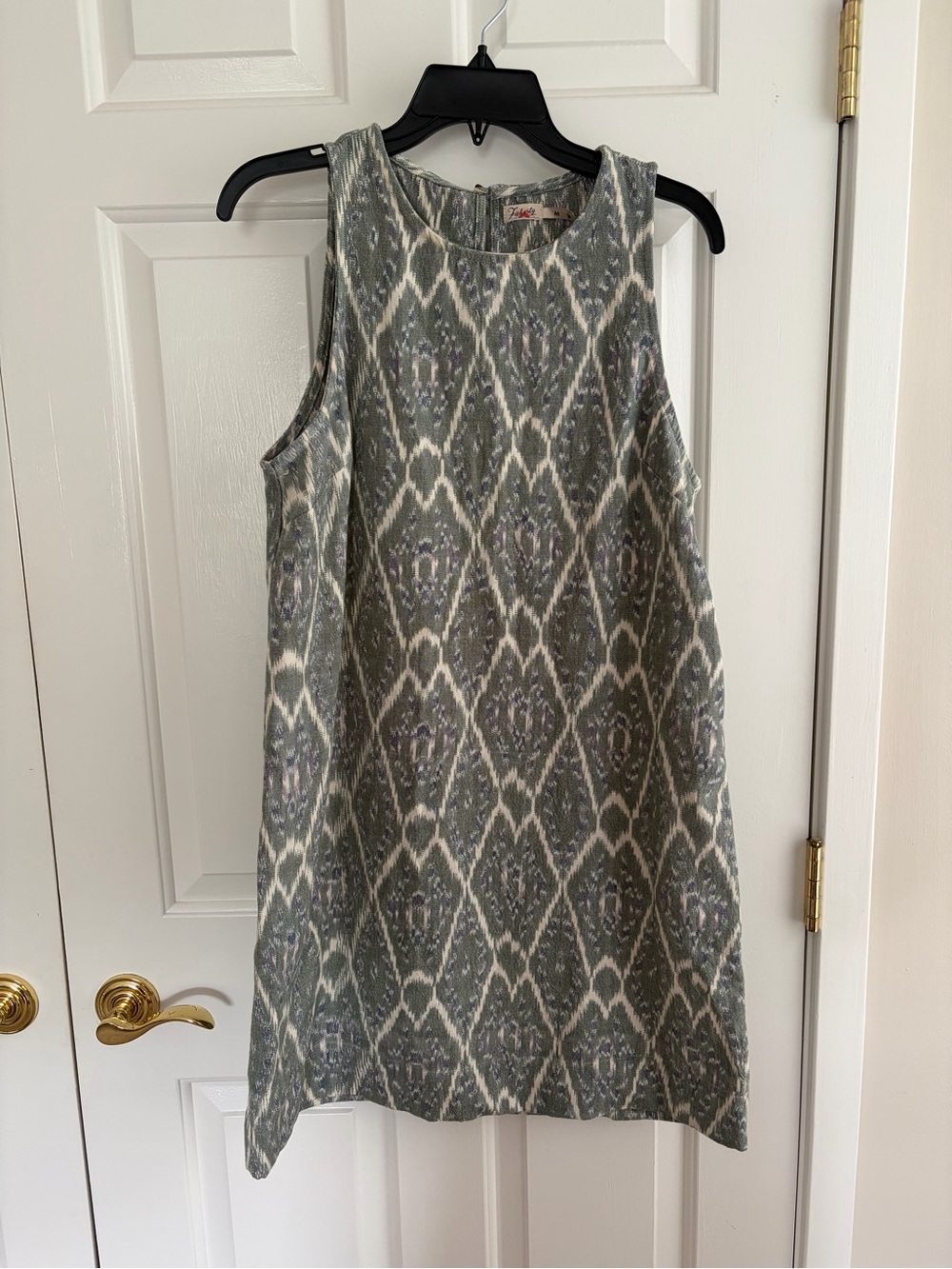 Faherty Sleeveless 
Carini Dress - Tuscan Ikat Mini Dress in Sage and Cream